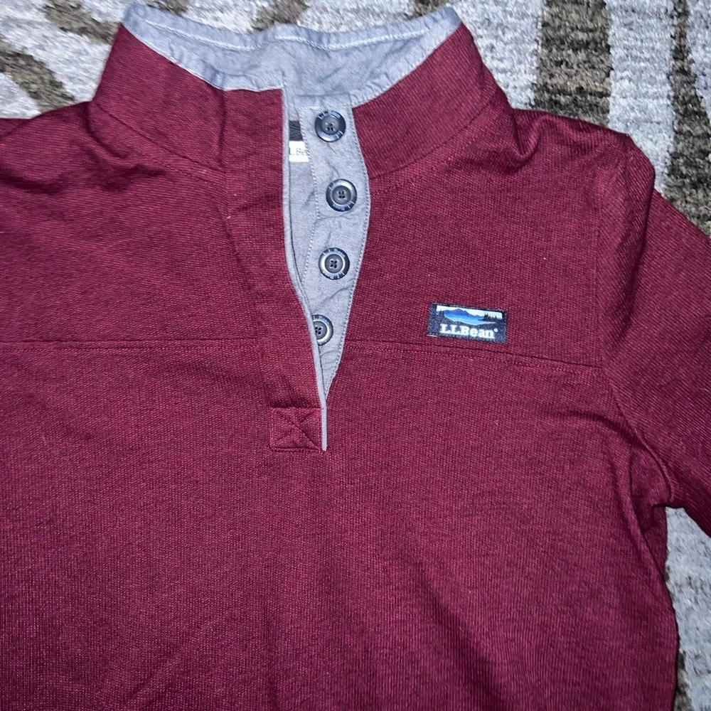 L.L. Bean Maroon Long Sleeve Cotton Pullover Shirt - Picture 2 of 4